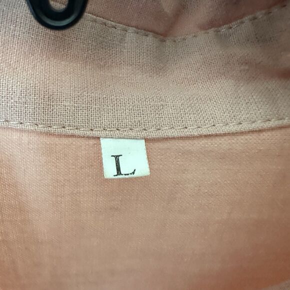 Mordenmiss Top Women’s Lg Long Sleeve Button Up Peach Linen Cotton - Picture 2 of 7